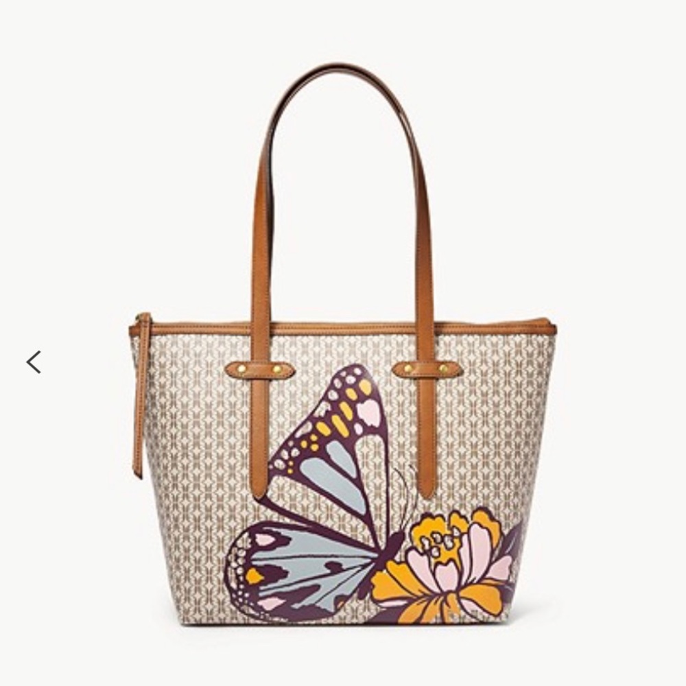💵 SOLD 💵 FOSSIL Felicity Tote Butterfly Signature PVC Bag - Picture 2 of 3